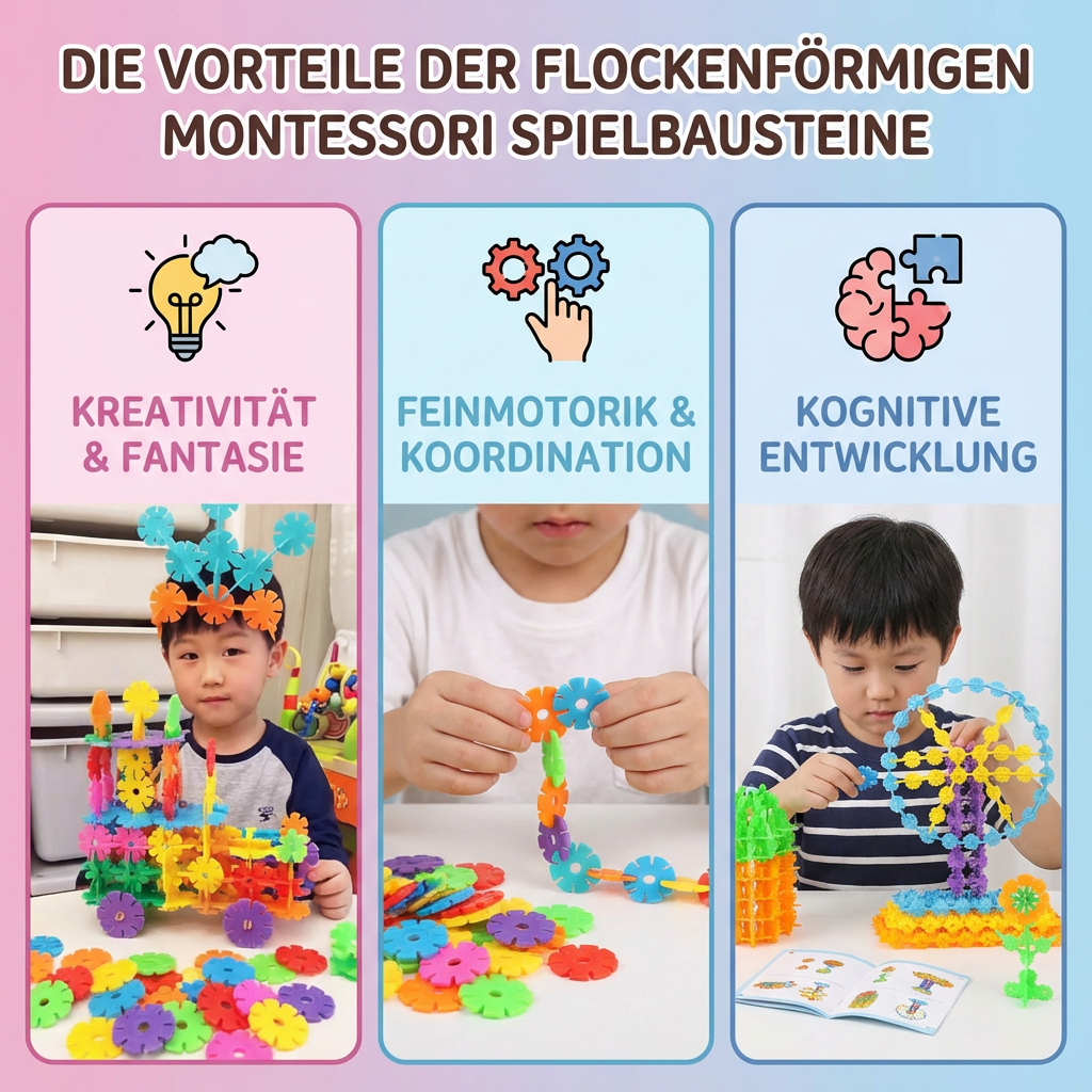 Montessori Bauklötze in Flockenform für kreatives Spielen
