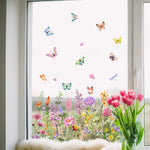 Bunte Fensteraufkleber mit Blumen- und Schmetterlingsmotiven
