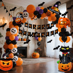Gruselige Ballondekoration für Halloween – Schwarz, Orange und Lila