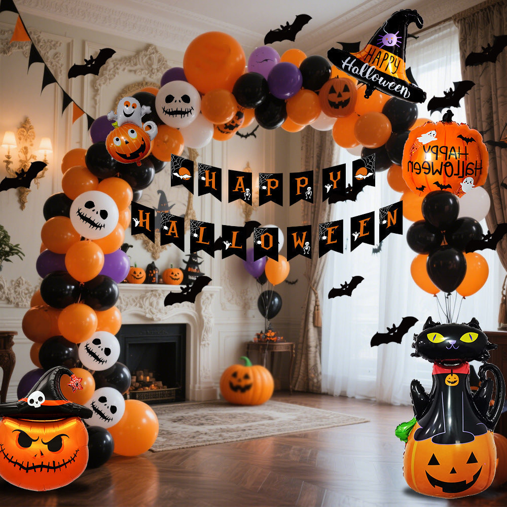 Gruselige Ballondekoration für Halloween – Schwarz, Orange und Lila