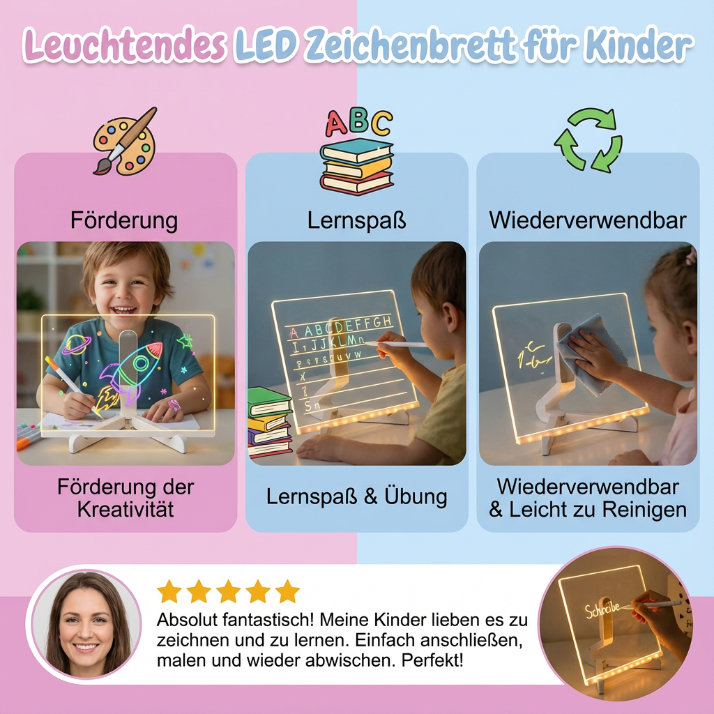 Zeichenbrett mit leuchtender LED-Beleuchtung für Kinder