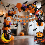 Gruselige Ballondekoration für Halloween – Schwarz, Orange und Lila