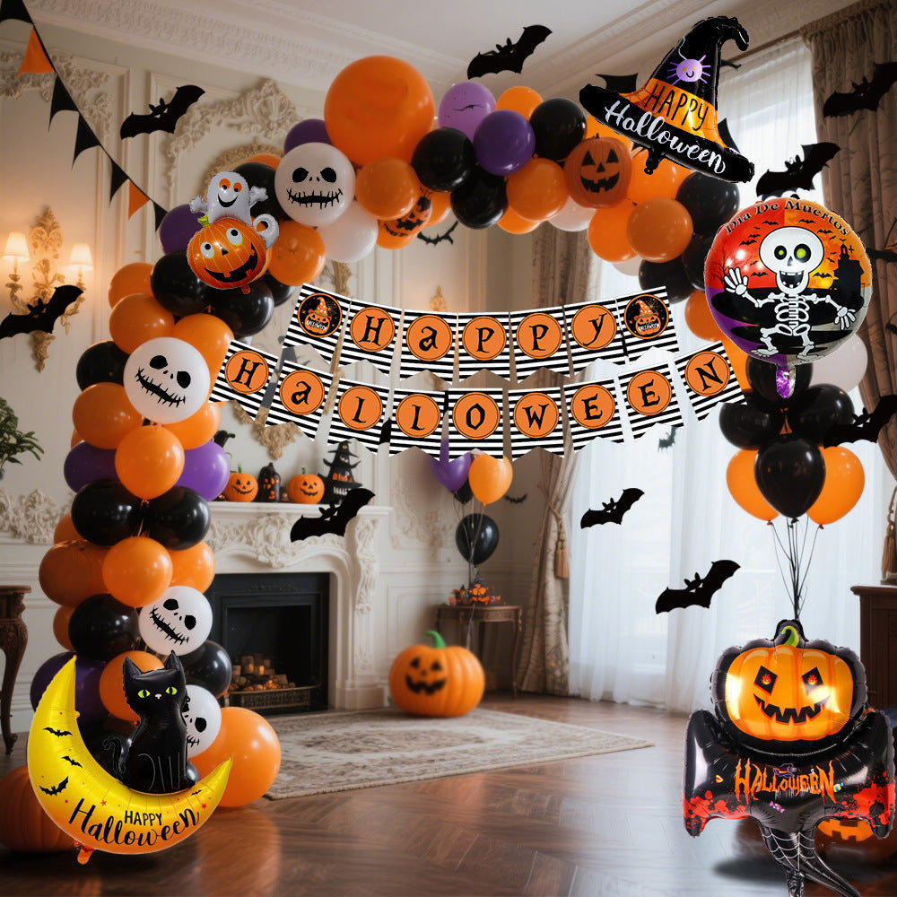 Gruselige Ballondekoration für Halloween – Schwarz, Orange und Lila