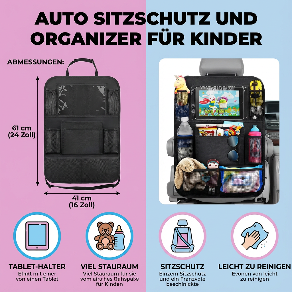 Sitzschutz und Organizer für Kinder im Auto