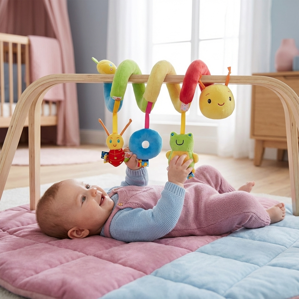 Spielzeug Rassel für Zuhause und unterwegs – 3in1 Raupen-Design