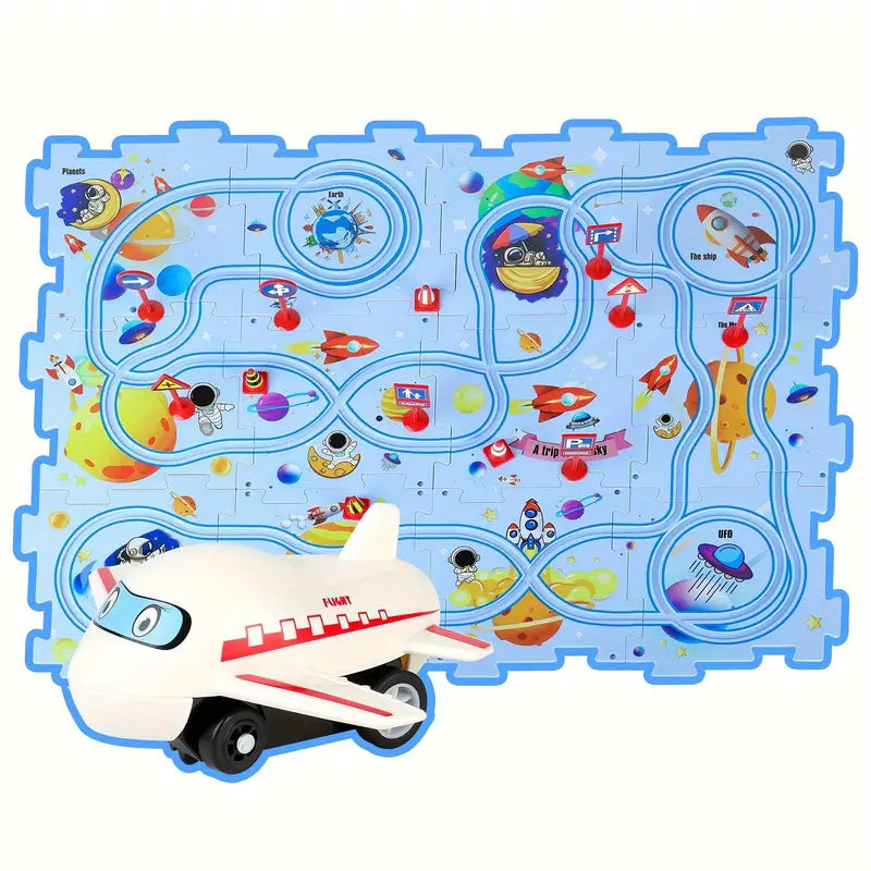 Rennbahn Puzzle mit Bausteinen für Kinder