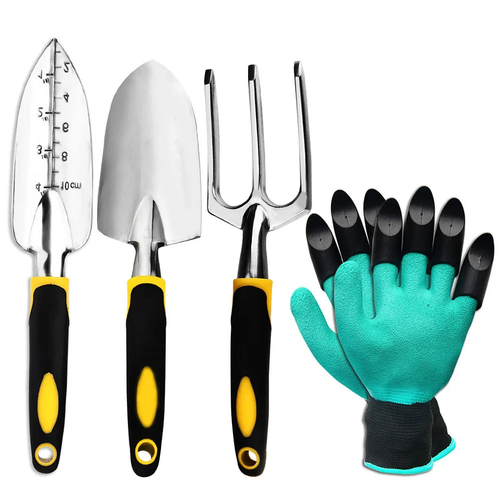 VivaGarten 4-Piece Professional Garden Set | Robust Stainless Steel Tools | Includes Hand Protection | Ergonomic Handles