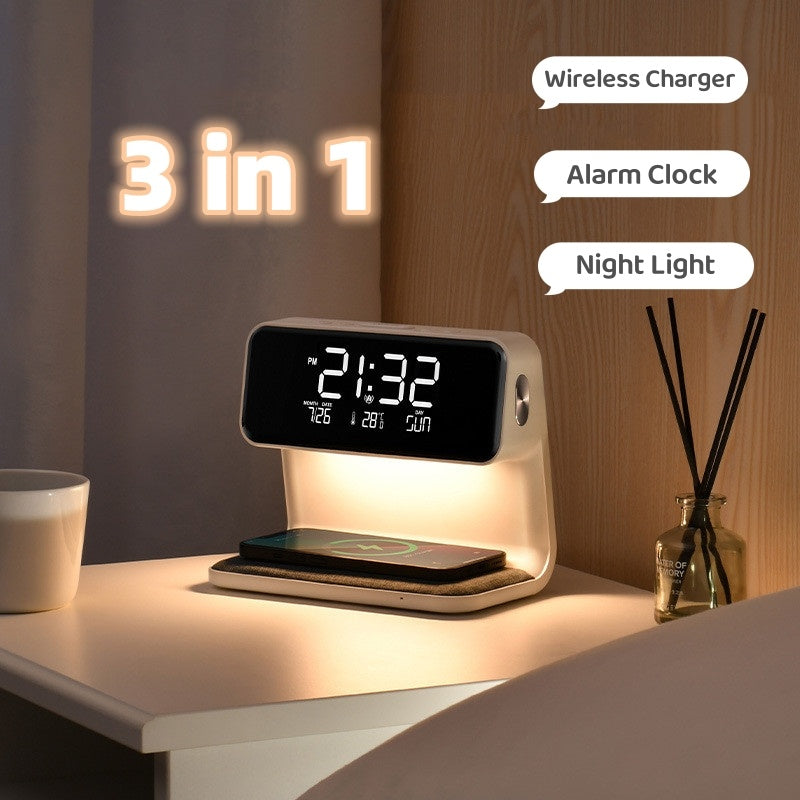 3-in-1 Nachttischlampe mit Ladegerät und Uhr