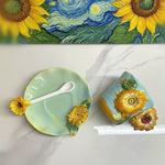 Keramiktasse mit Unterteller – Handbemaltes 3D-Design inspiriert von Van Gogh