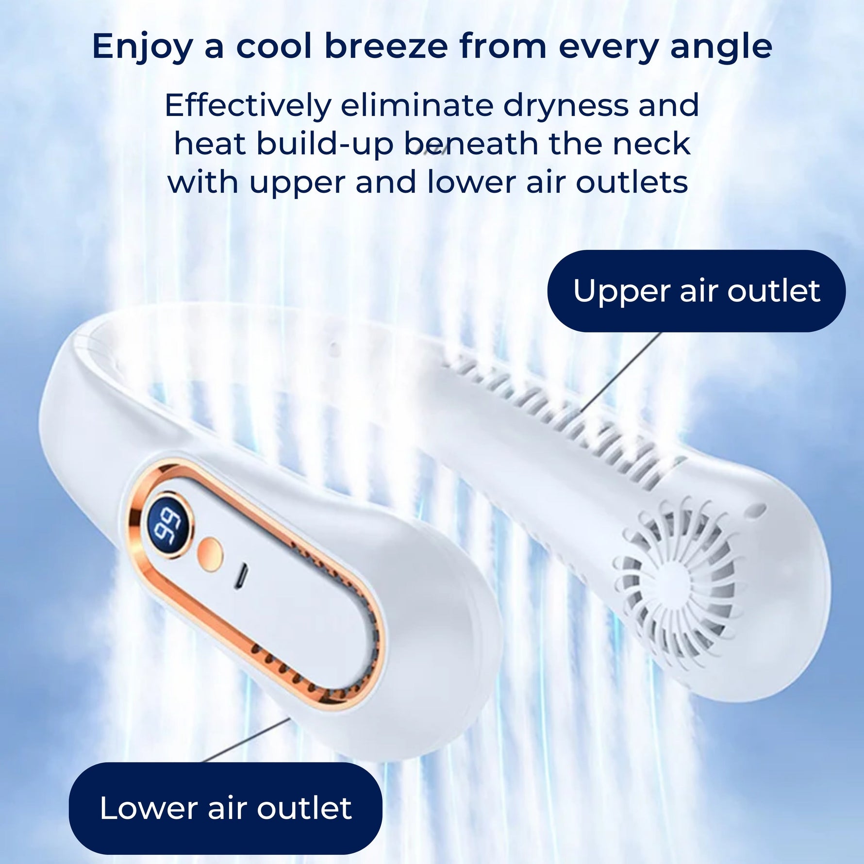 Tragbarer Nackenventilator – Handfreies, bladeless Kühlen – Fünf Geschwindigkeiten USB-C – Für Reisen und Büro
