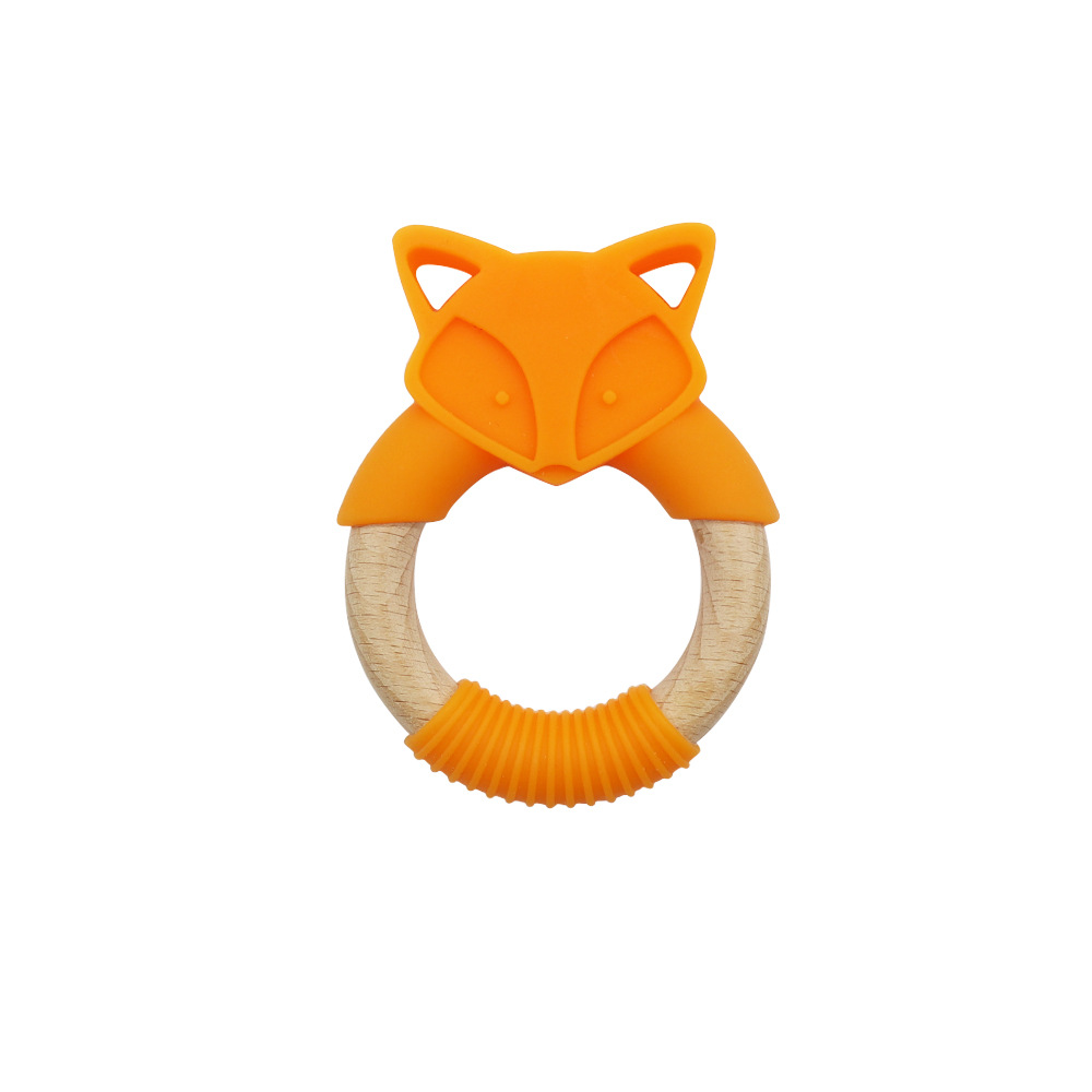 Zahnungshilfe im Fuchsdesign – Beißring aus Holz und Silikon für Babys