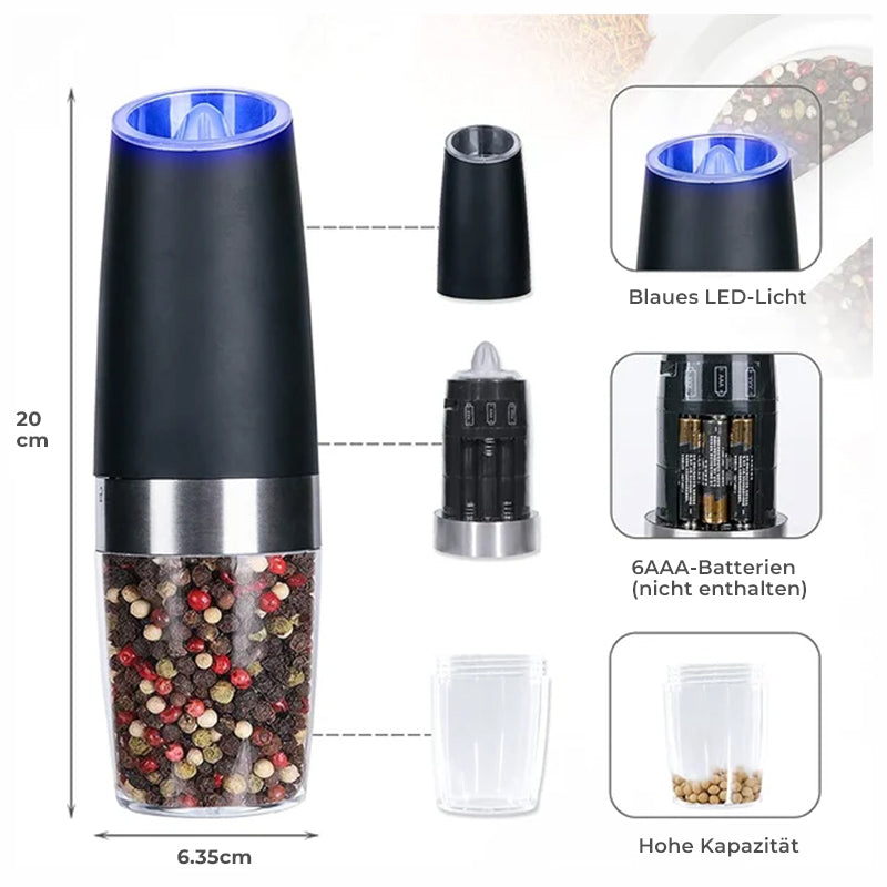 Automatic spice grinder with gravity sensor