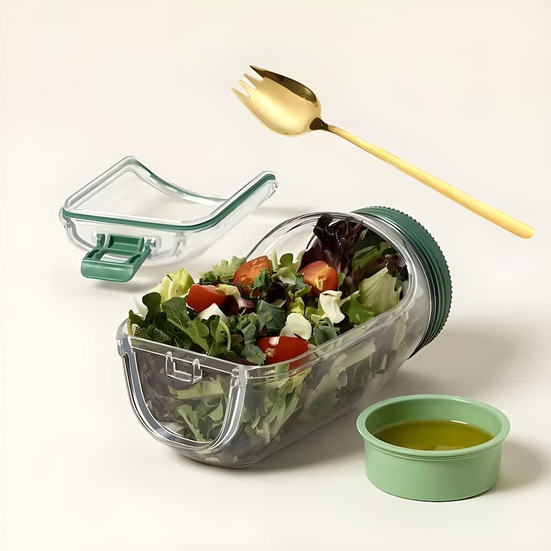 Praktische Salatschüssel aus Glas mit Deckel – Frische Zutaten, Kein Durchweichen