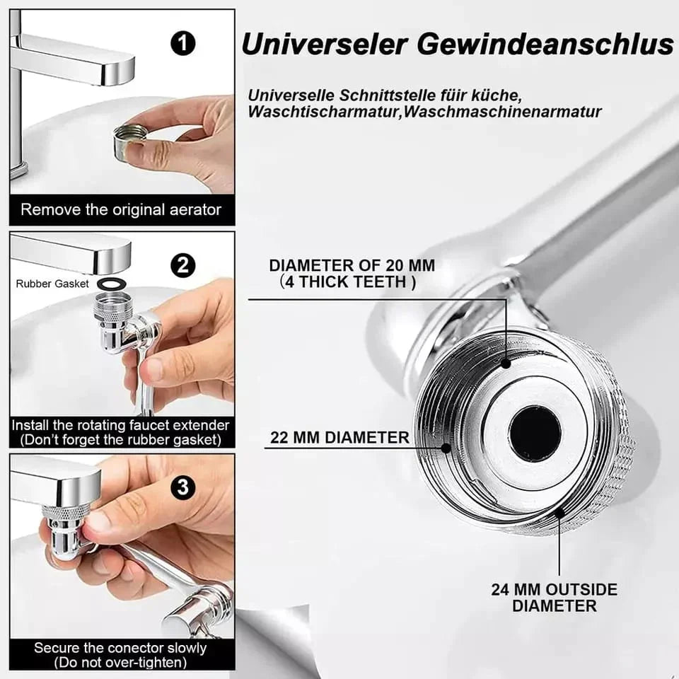 Flexibler Wasserhahn-Aufsatz mit 1080° Drehfunktion