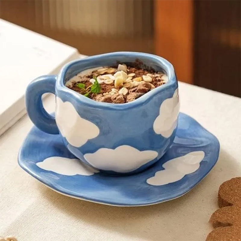 Handbemalte Kaffeetasse aus Keramik mit Untertasse – Teeset