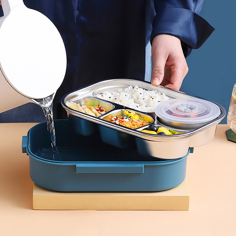Edelstahl-Lunchbox mit 3 oder 4 Fächern für frische Mahlzeiten