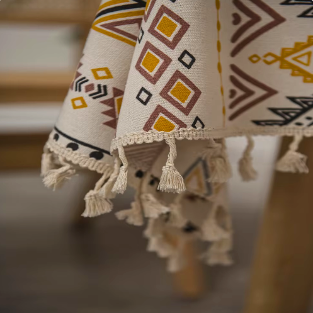 Elegante Ethno-Tischdecke mit stilvollen Quasten