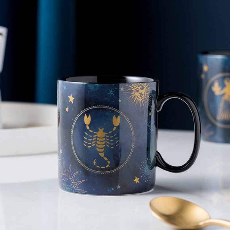 Kaffeetasse aus Keramik in Kobalt Blau mit 12 Sternzeichen