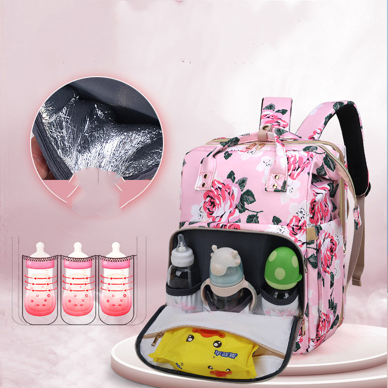 Wickeltasche mit Blumenmuster – Faltbares Moskitonetz für Mütter
