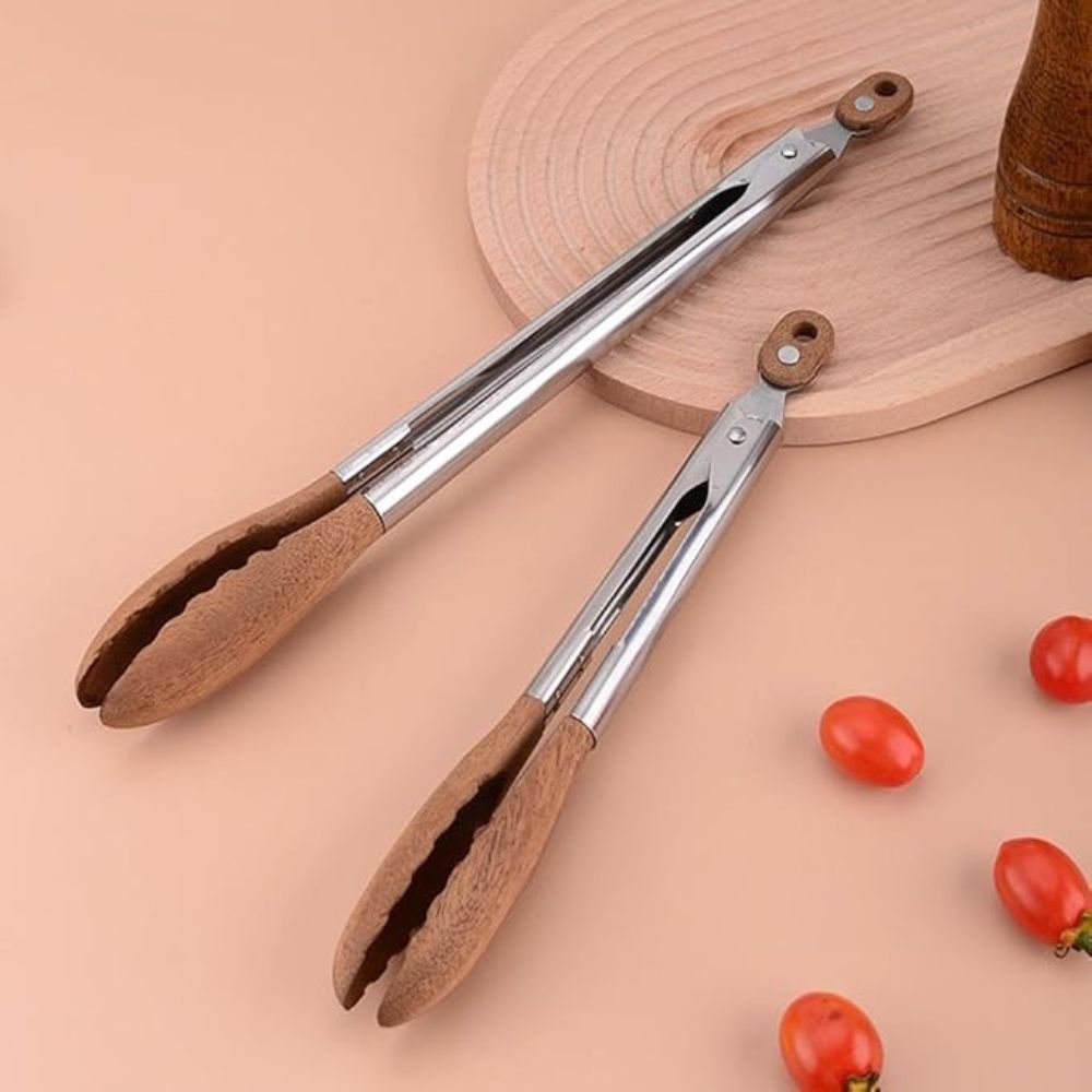 Elegante Küchenzangen aus Holz und Edelstahl | 2er Set