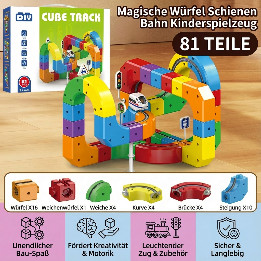 Schienenbahn Spielzeug mit magischen Würfeln für Kinder