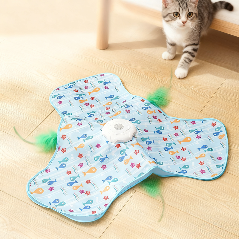 Interaktives Katzen-Spielmatte mit verstecktem Federmechanismus