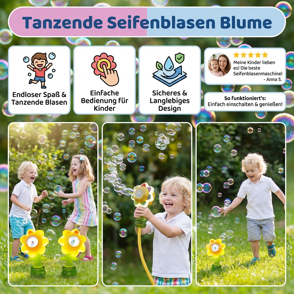 Blumenförmige Seifenblasen, die tanzen