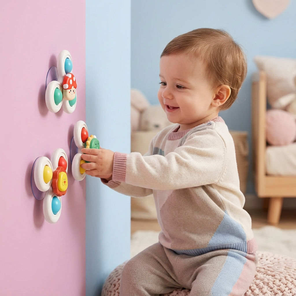 3-teiliges Set mit niedlichen Saugnapf-Drehspielzeugen für Babys