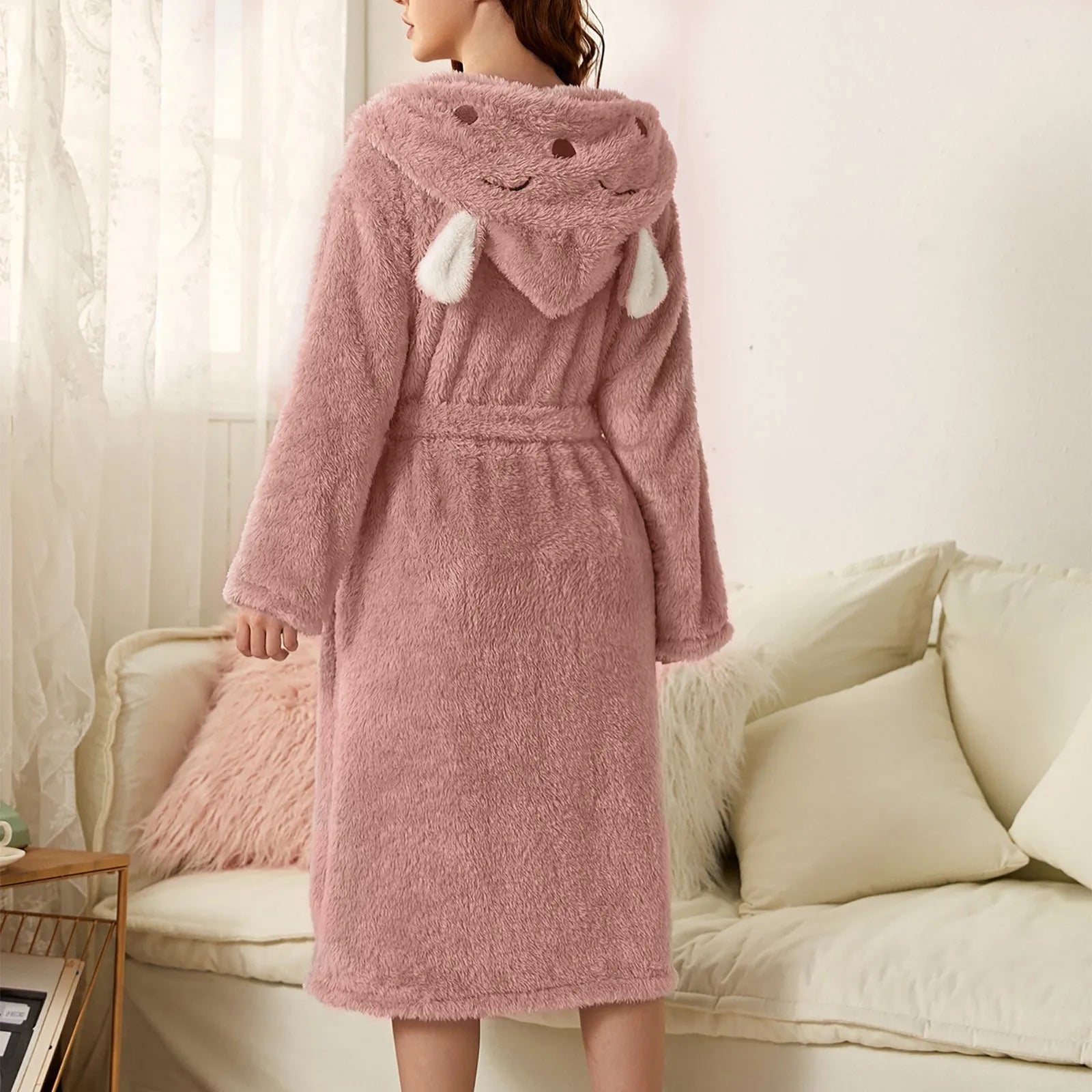 Cuddly flannel bathrobe with bunny ears | Warm & easy-care