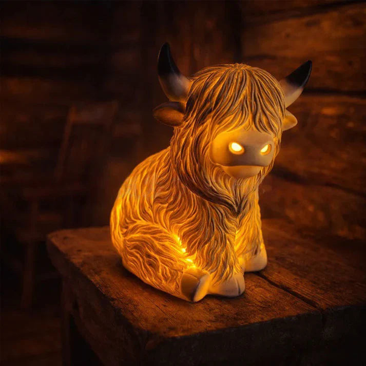 Niedliche Highland-Rinder Nachtlampe aus hochwertigem Harz