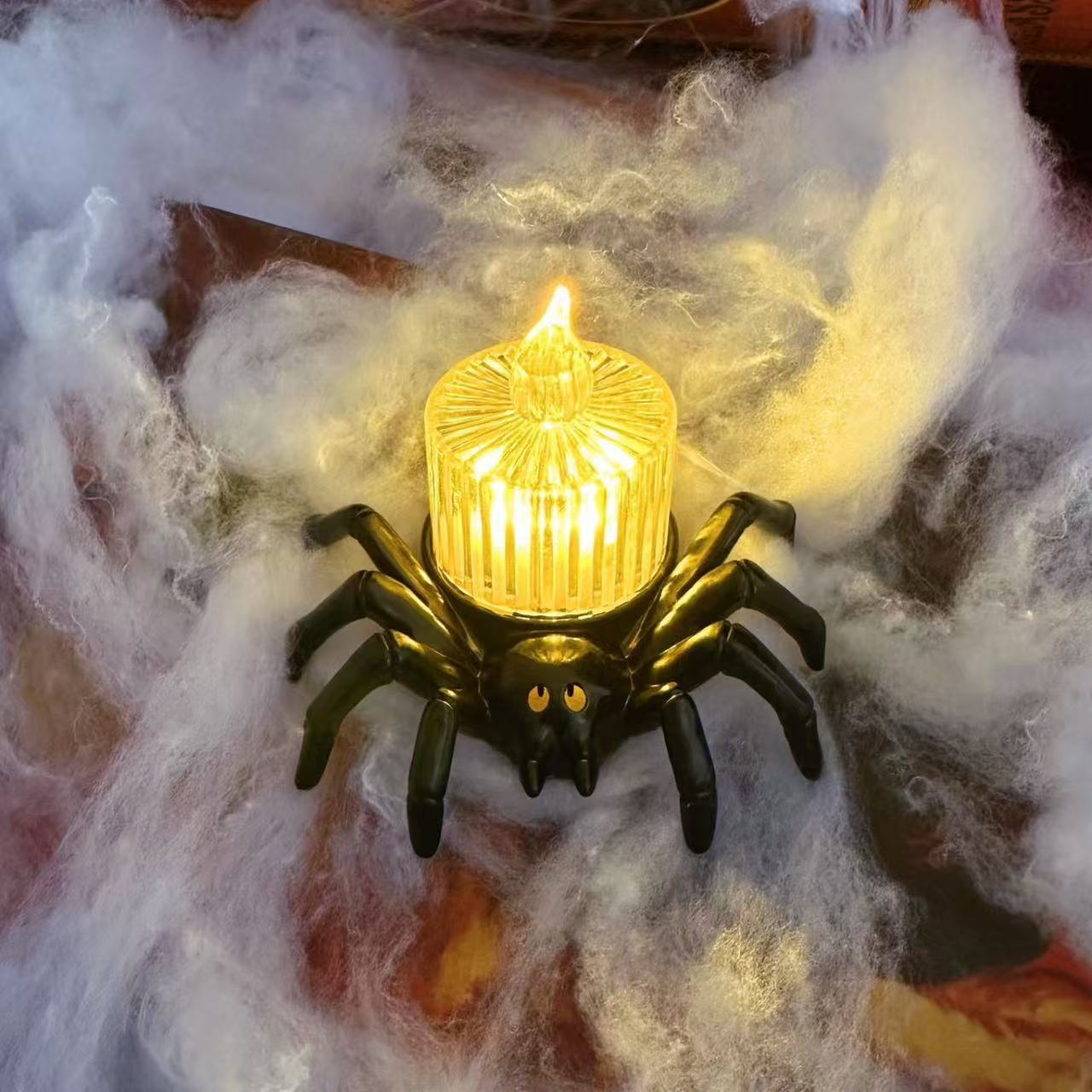 Gruselige Halloween-Dekoration – Spinnenrücken Ornament mit Kerzen und Augen