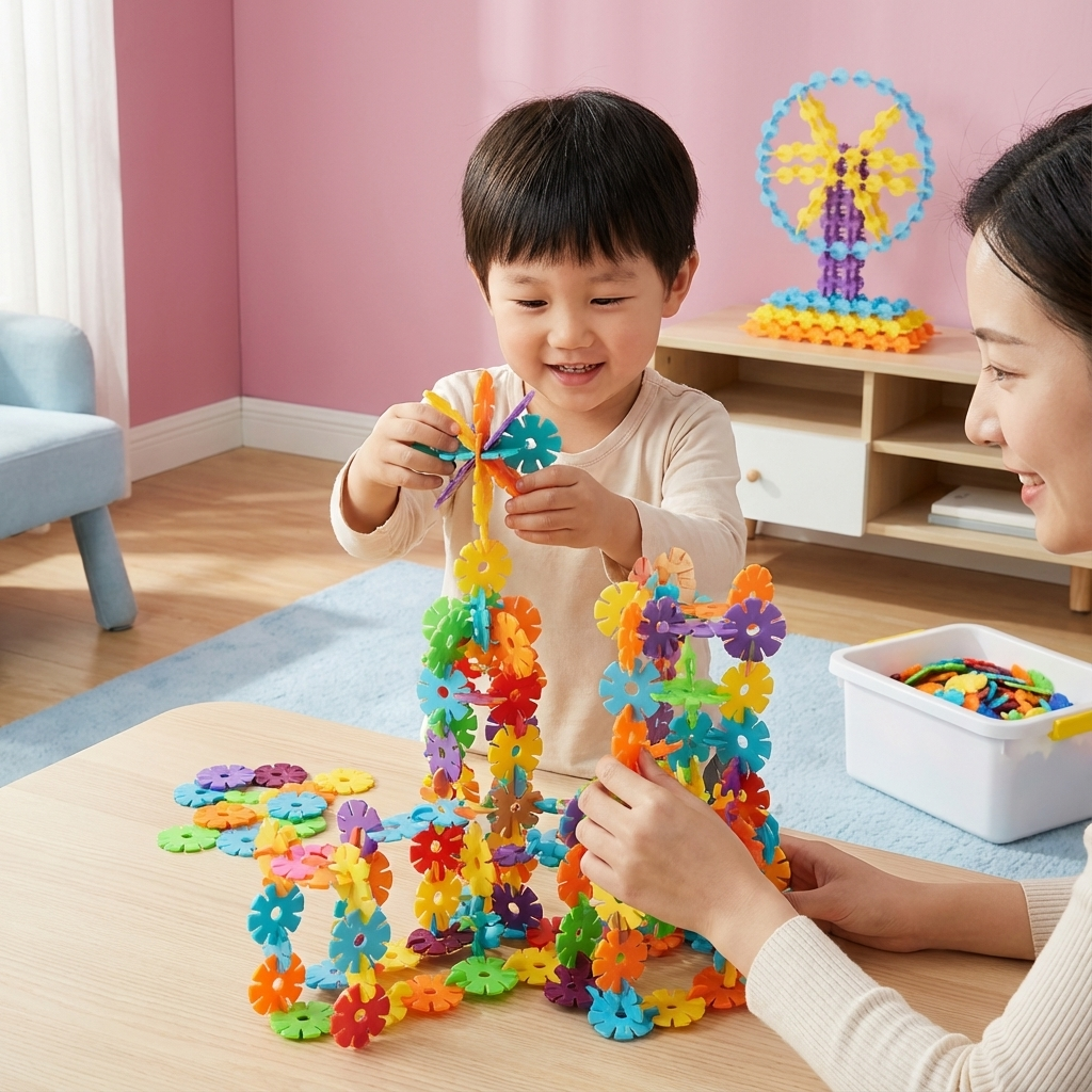 Montessori Bauklötze in Flockenform für kreatives Spielen