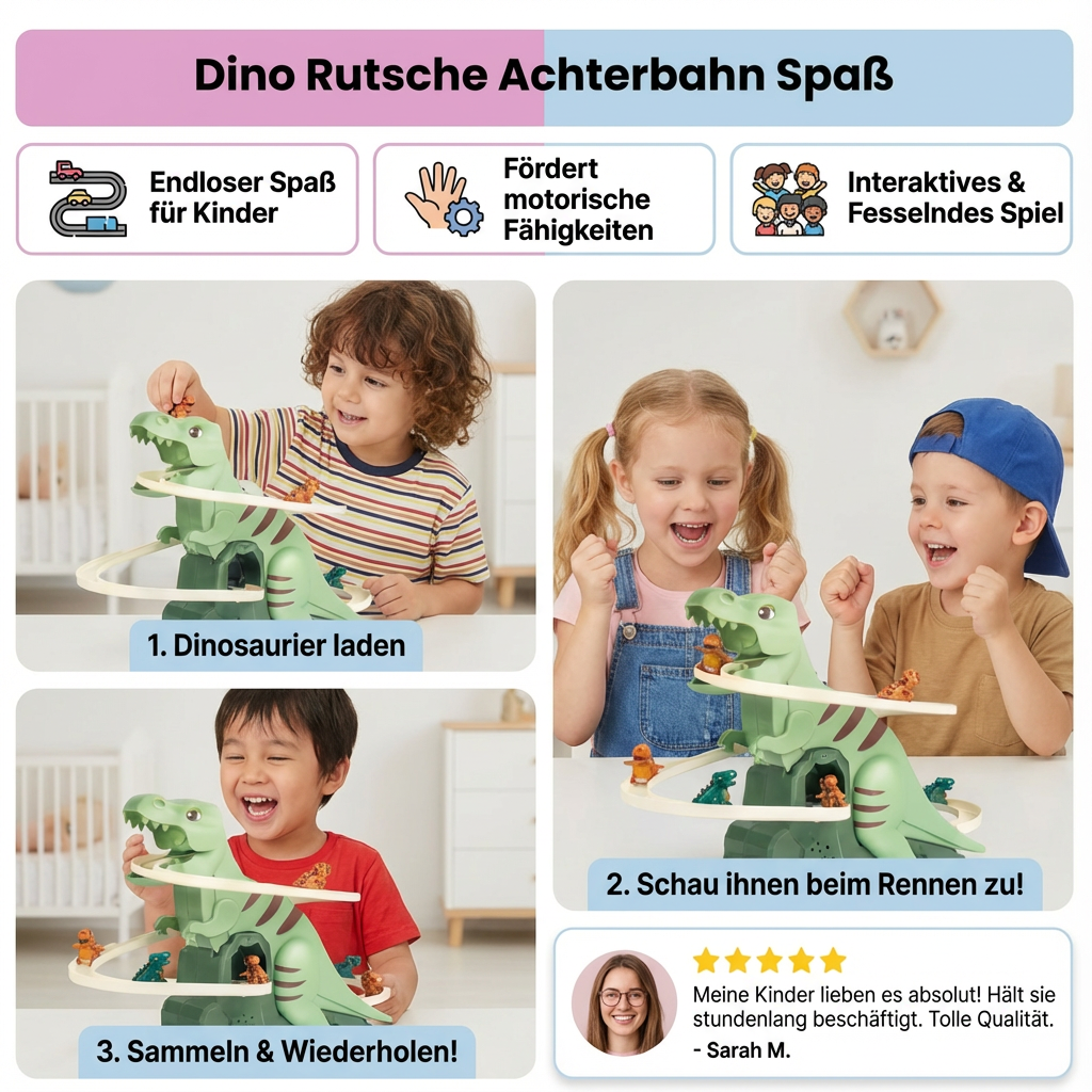 Rutschbahn mit Dinosauriern – Spaßige Achterbahn für Kinder