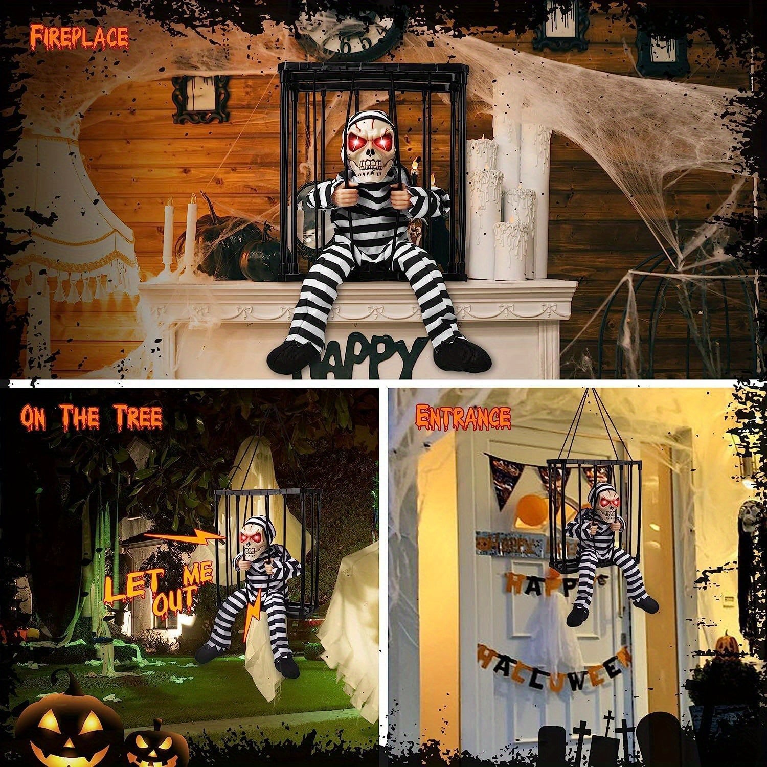 Animierter schreiender Skelett-Hänger mit Bewegungssensor – Halloween-Deko