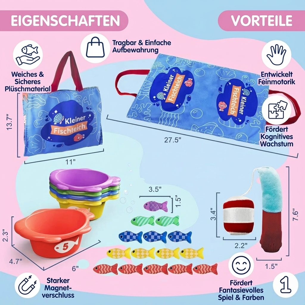 Kinderspielzeug Fischteich aus Plüsch im Montessori-Stil