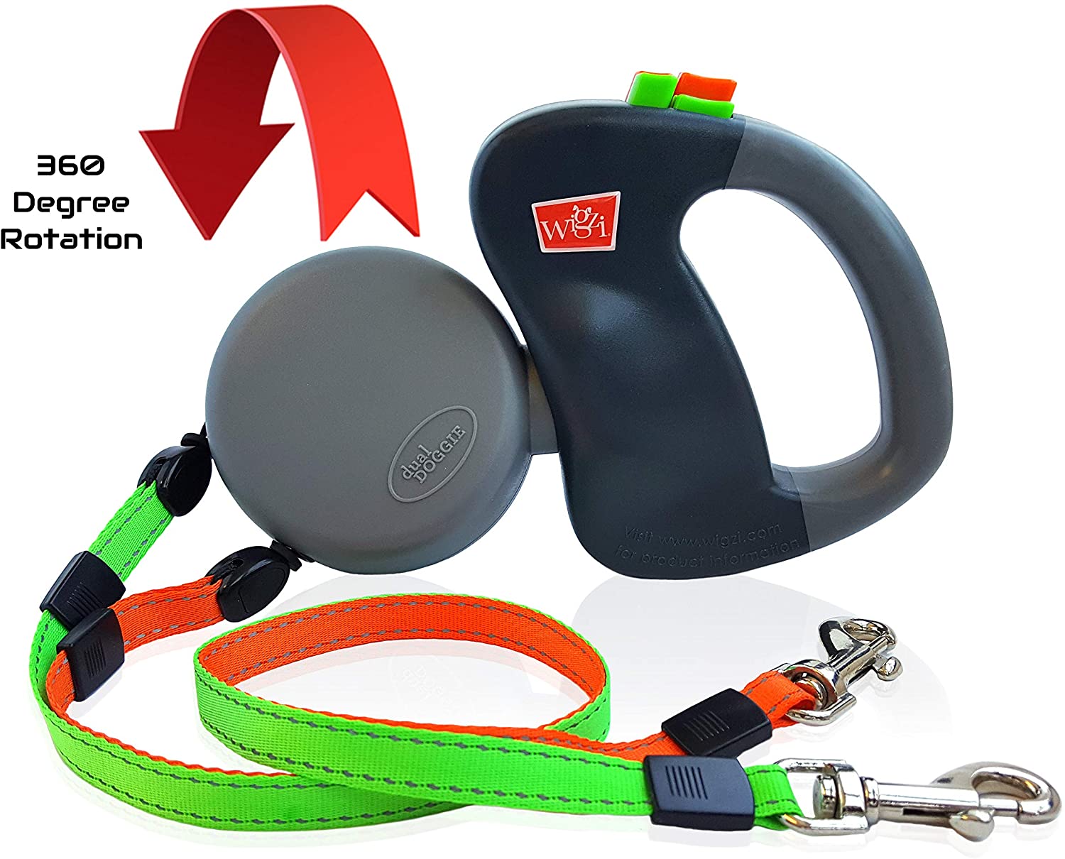 Two-dog retractable leash with 360-degree swivel mechanism