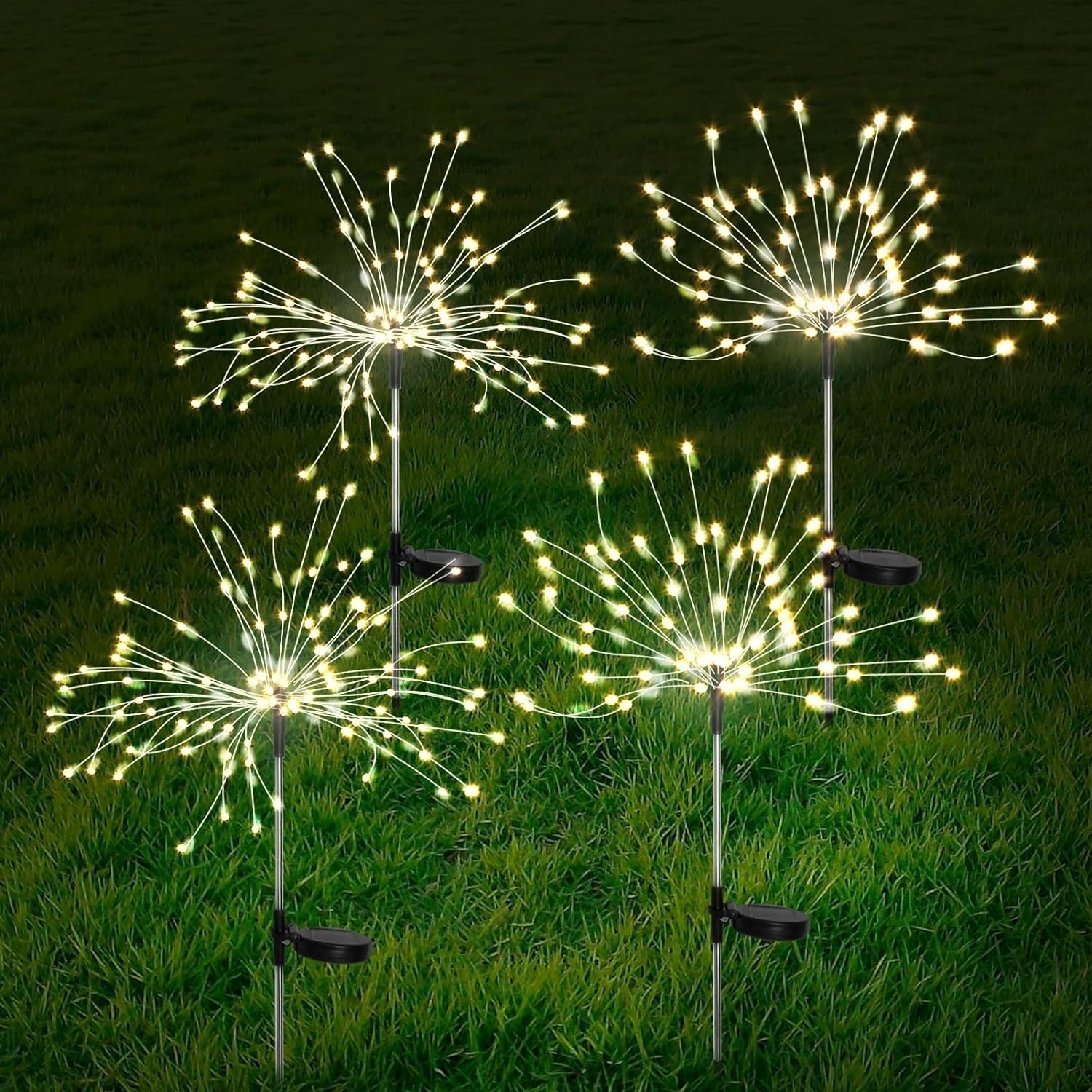 4er Set Solar Feuerwerk Gartenlichter - Wetterfeste LED Dekoleuchten, Solarenergie für Garten und Terrasse