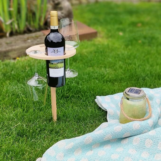 Elegant folding table for the perfect picnic with wine holder