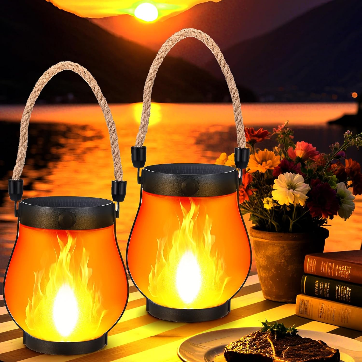 Solarbetriebene LED-Laterne mit Flammeneffekt – Kein Feuer, Kein Rauch