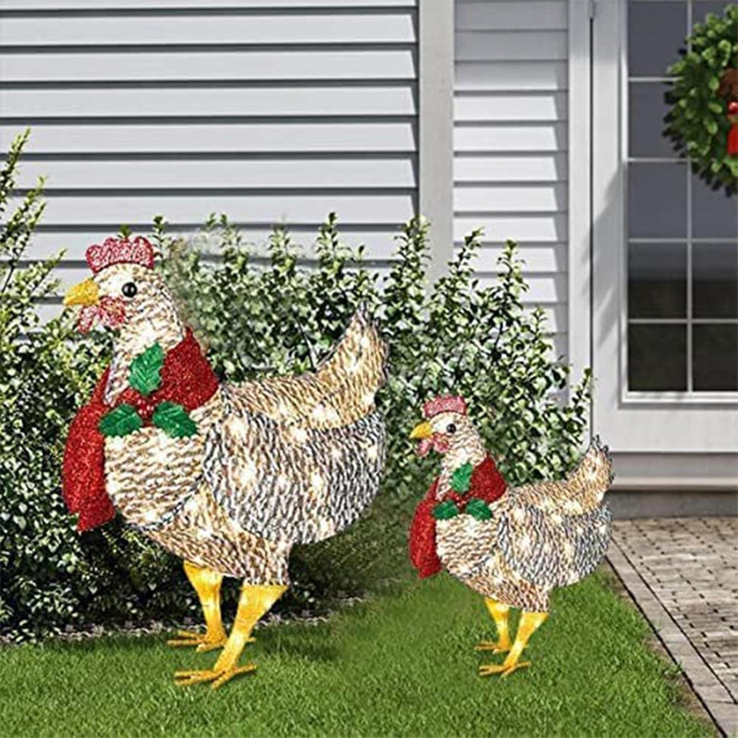 LED Huhn mit Schal für Winter – Weihnachtsdekoration für drinnen und draußen