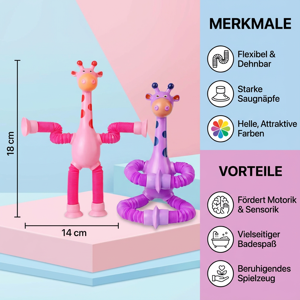 Babyspielzeug mit Saugnapf – Giraffe für sensorische Stimulation