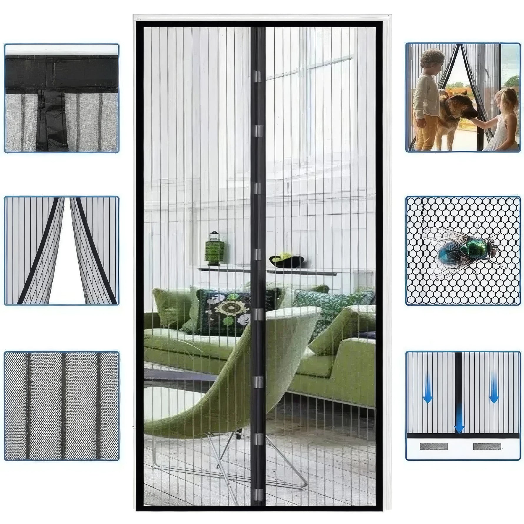 Insect screen for doors with automatic closing mechanism