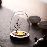 2-teiliges Set Glaskerzenhalter mit Holzsockel - Dekoration im Retro-Zen-Stil | Ideal für Wohnzimmer, Tischdekoration und im Freien
