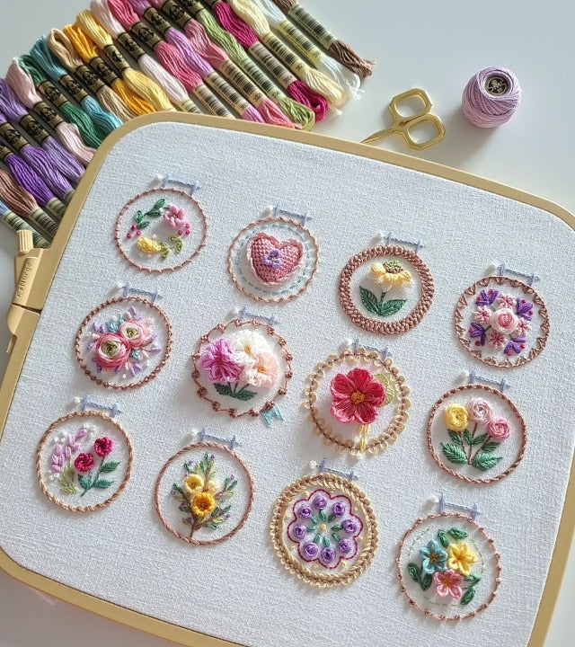 Blumen-Stickset für Einsteiger – 12 Designs, Komplettset