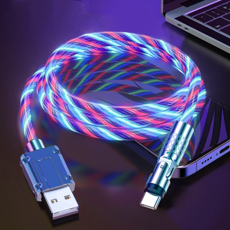 Flexibles USB-Ladekabel mit drehbarem Stecker und LED-Beleuchtung