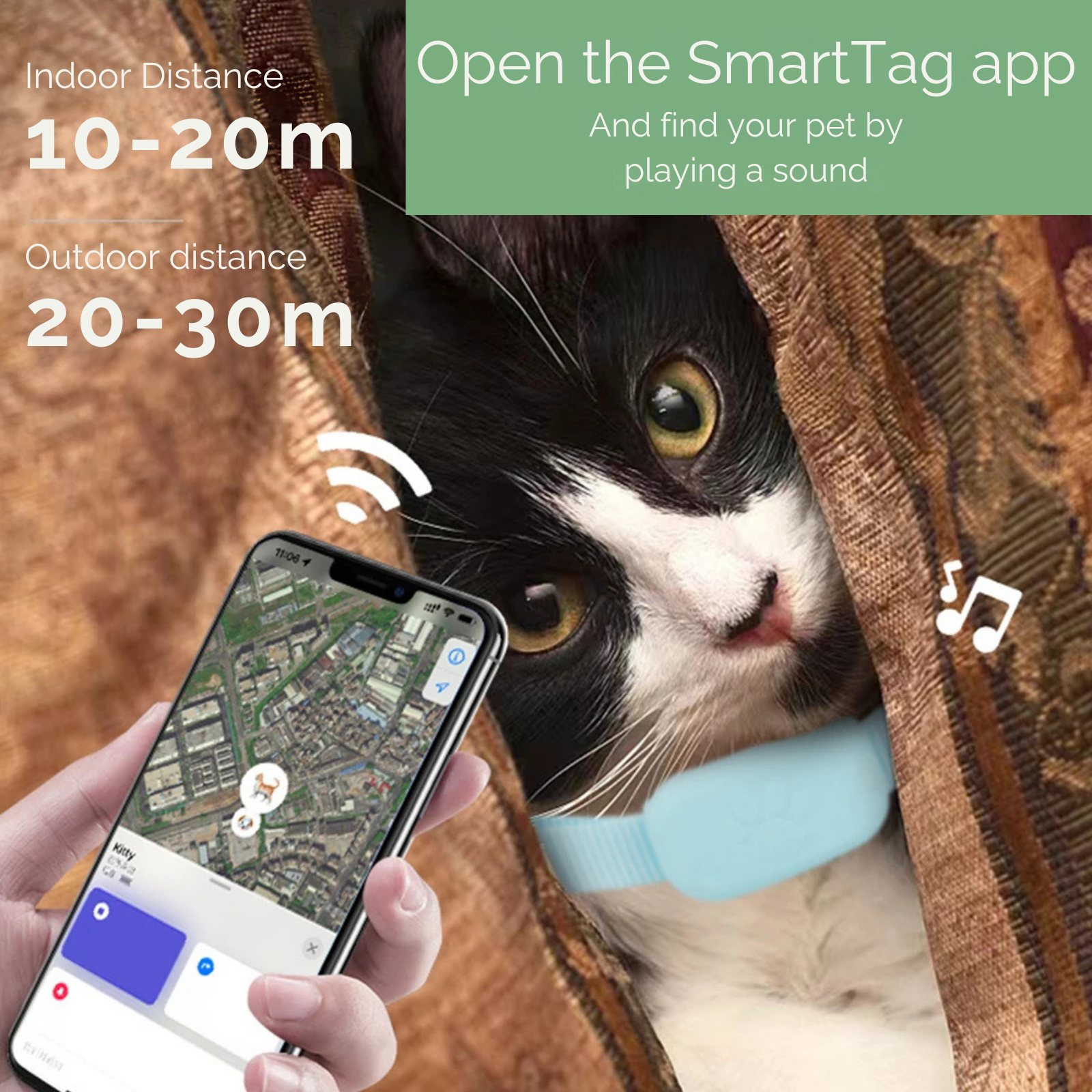 FidoFinder Mini – Intelligenter Bluetooth-Halsbandtracker für Haustiere