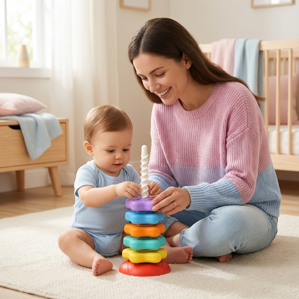 Buntes Drehspielzeug mit Regenbogen-Farbturm