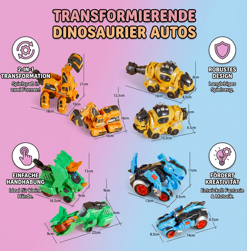Verwandlungsautos mit Dinosaurier-Motiven