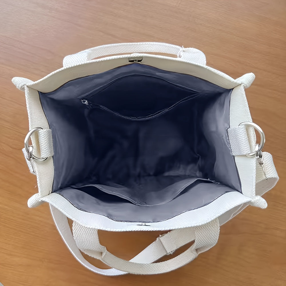 UrbanEase Canvas Umhängetasche – Weiße Schultertasche mit Magnetverschluss und verstellbarem Gurt