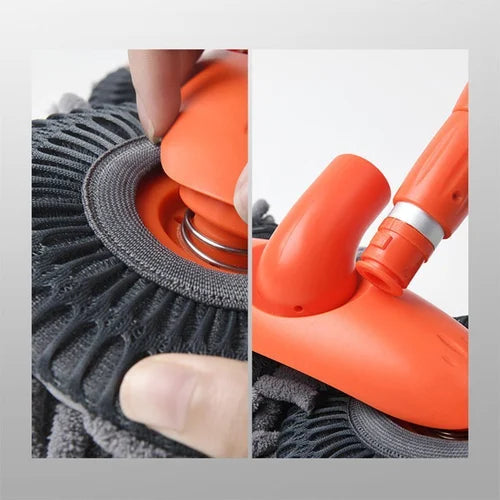 Erweiterbarer Autowaschmopp mit Doppelschichtkopf – Schwarz/Orange